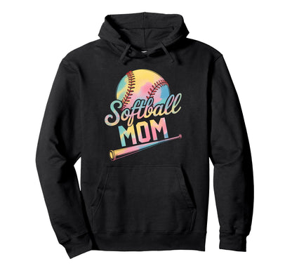 Softball Mom Tie Dye Mothers Day Hoodie - Trendy Graphic for Adults - T-Shirt, Sweatshirt, Hoodie