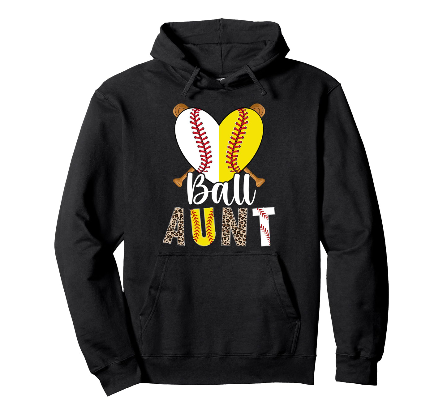 Ball Aunt Heart Softball Baseball Aunt Hoodie - Minimalist Print Men Women - T-Shirt, Sweatshirt, Hoodie