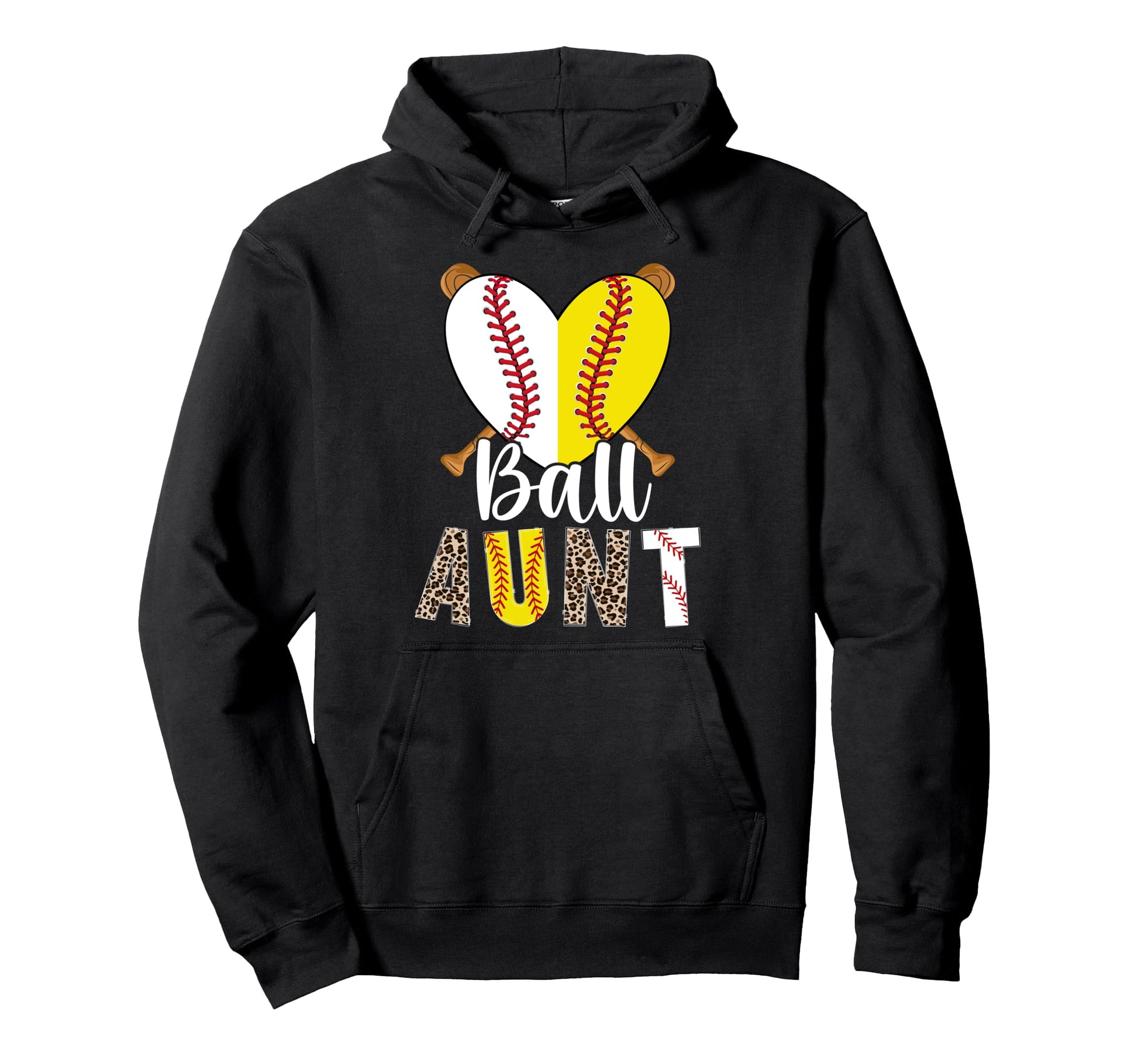 Ball Aunt Heart Softball Baseball Aunt Hoodie - Minimalist Print Men Women - T-Shirt, Sweatshirt, Hoodie
