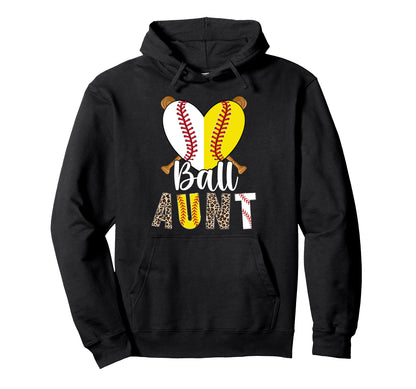 Ball Aunt Heart Softball Baseball Aunt Hoodie - Minimalist Print Men Women - T-Shirt, Sweatshirt, Hoodie
