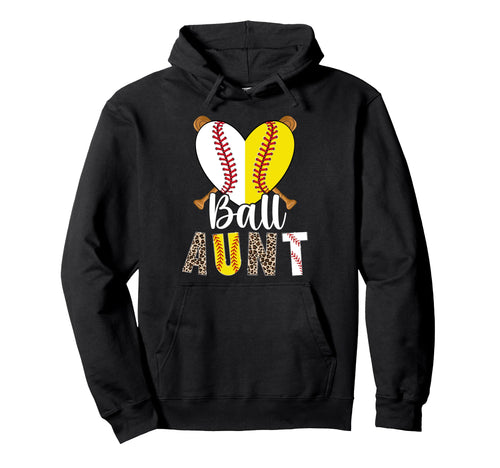 Ball Aunt Heart Softball Baseball Aunt Hoodie - Minimalist Print Men Women - T-Shirt, Sweatshirt, Hoodie