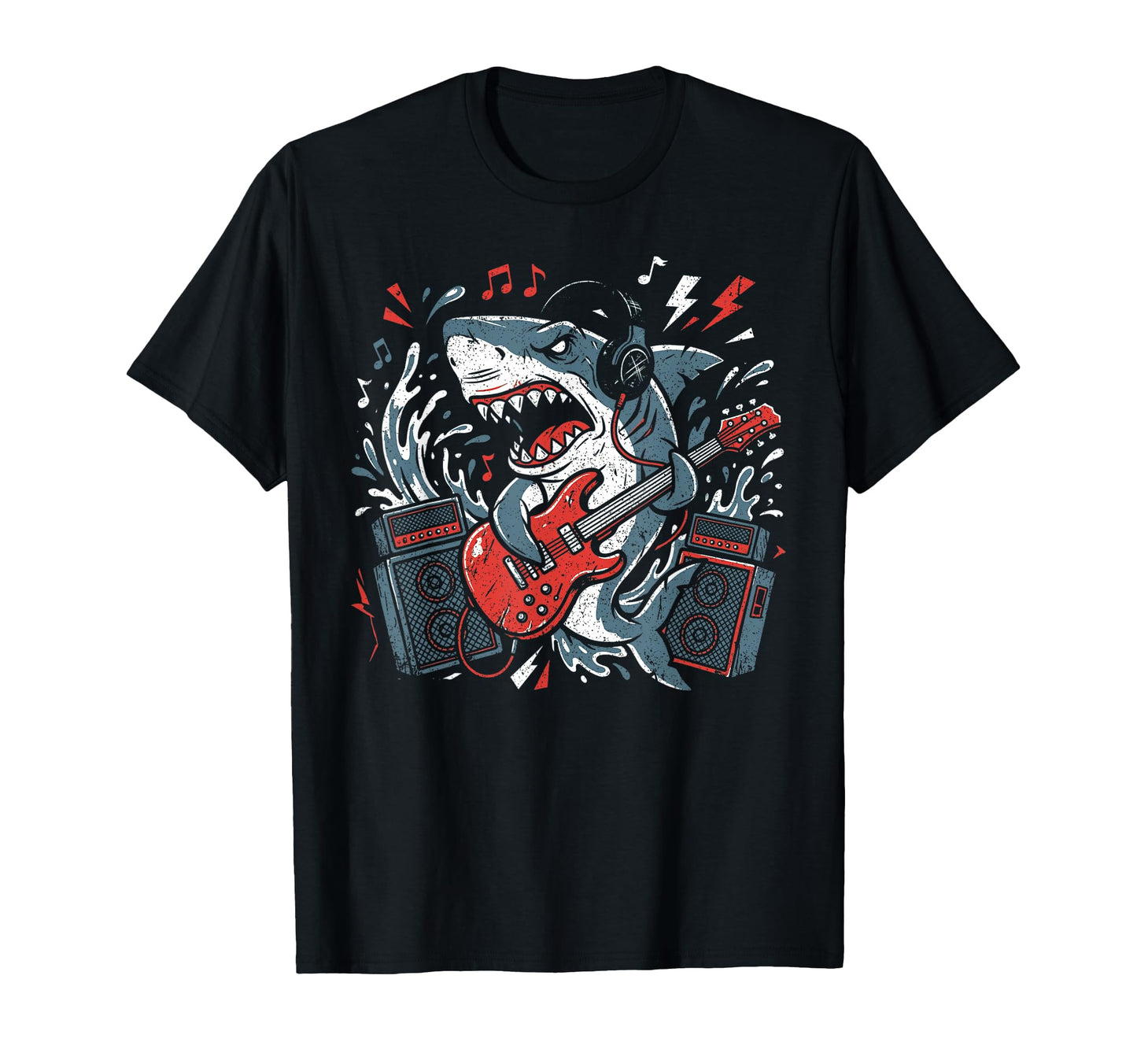 Shark Playing Guitar Rock Band T-Shirt - Graphic Print for Adults - T-Shirt, Sweatshirt, Hoodie