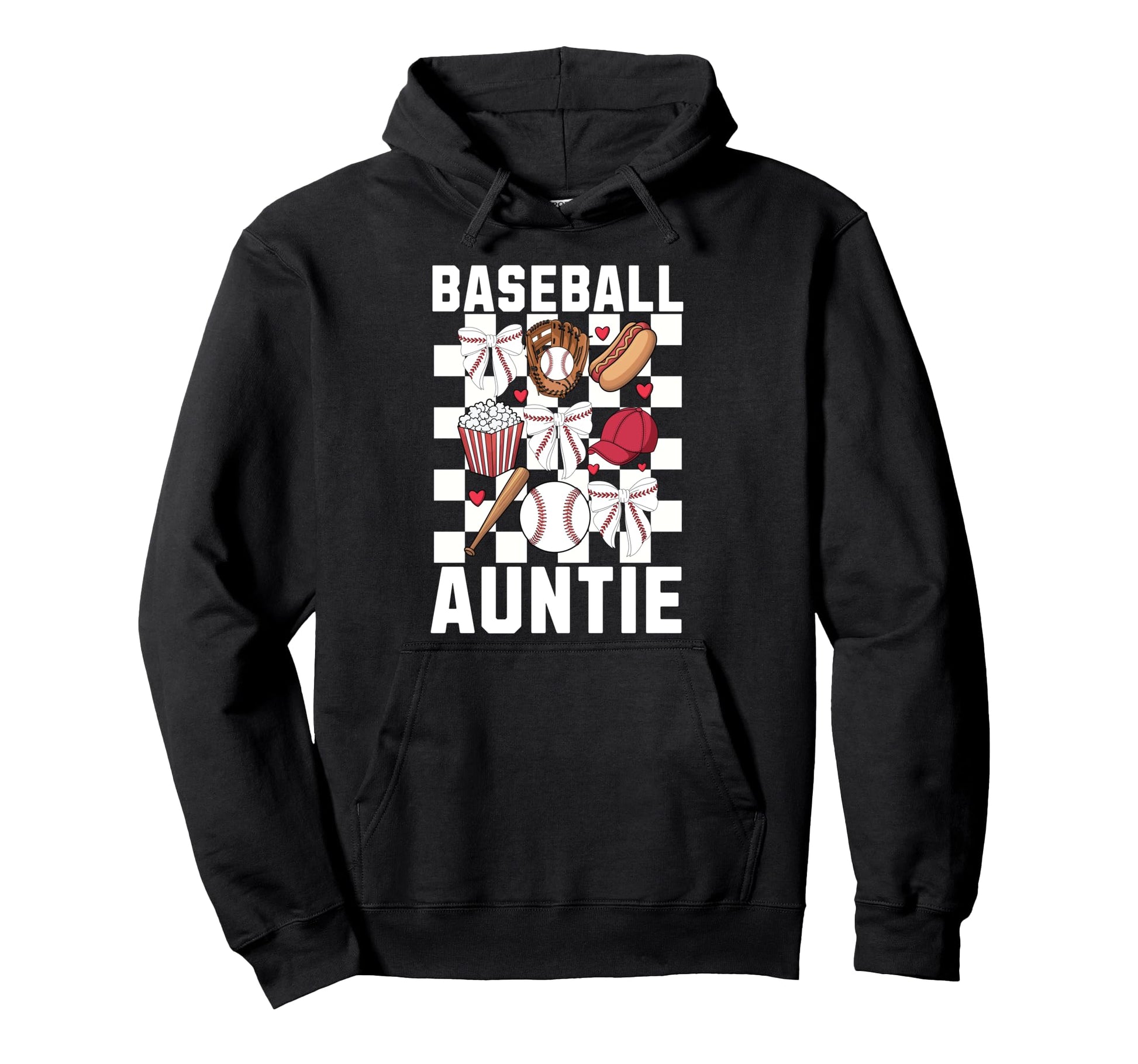 Baseball Aunt Coquette Bow Checkered Hoodie - Minimalist Print Men Women - T-Shirt, Sweatshirt, Hoodie