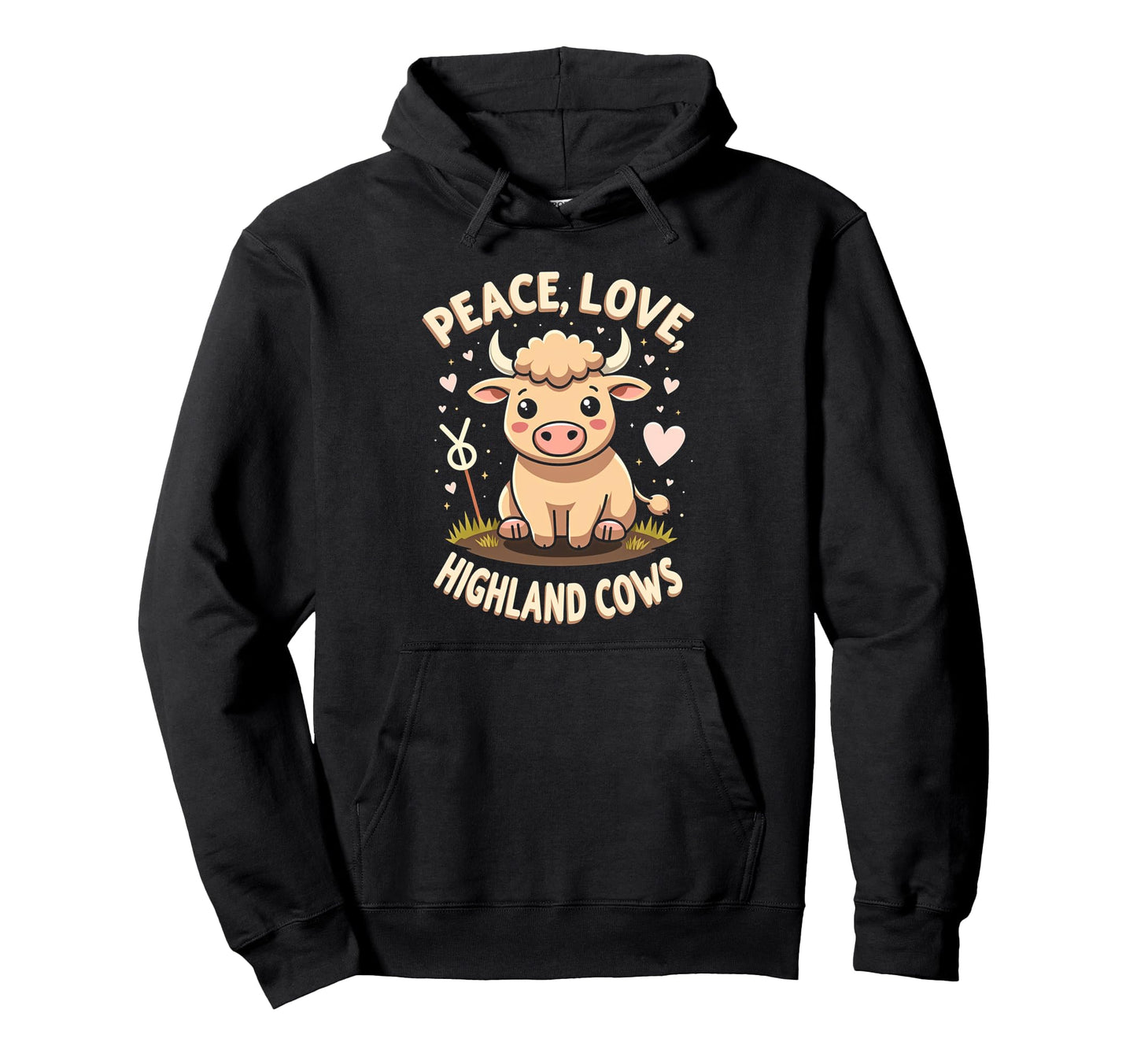 Highland Beef Cow Farmers Peace Love Hoodie - Custom Art Print for Adults - T-Shirt, Sweatshirt, Hoodie