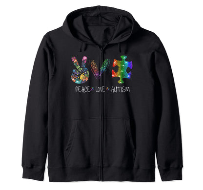 Peace Love Puzzle Ribbon Autism T-Shirt - Casual Everyday Wear Men Women - T-Shirt, Sweatshirt, Hoodie