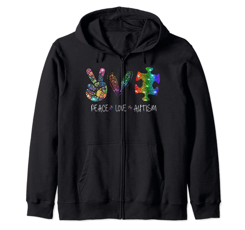 Peace Love Puzzle Ribbon Autism T-Shirt - Casual Everyday Wear Men Women - T-Shirt, Sweatshirt, Hoodie
