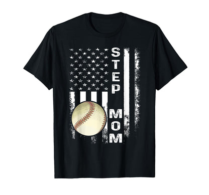 Baseball Step Mom America Flag T-Shirt - Novelty Apparel Unisex - T-Shirt, Sweatshirt, Hoodie