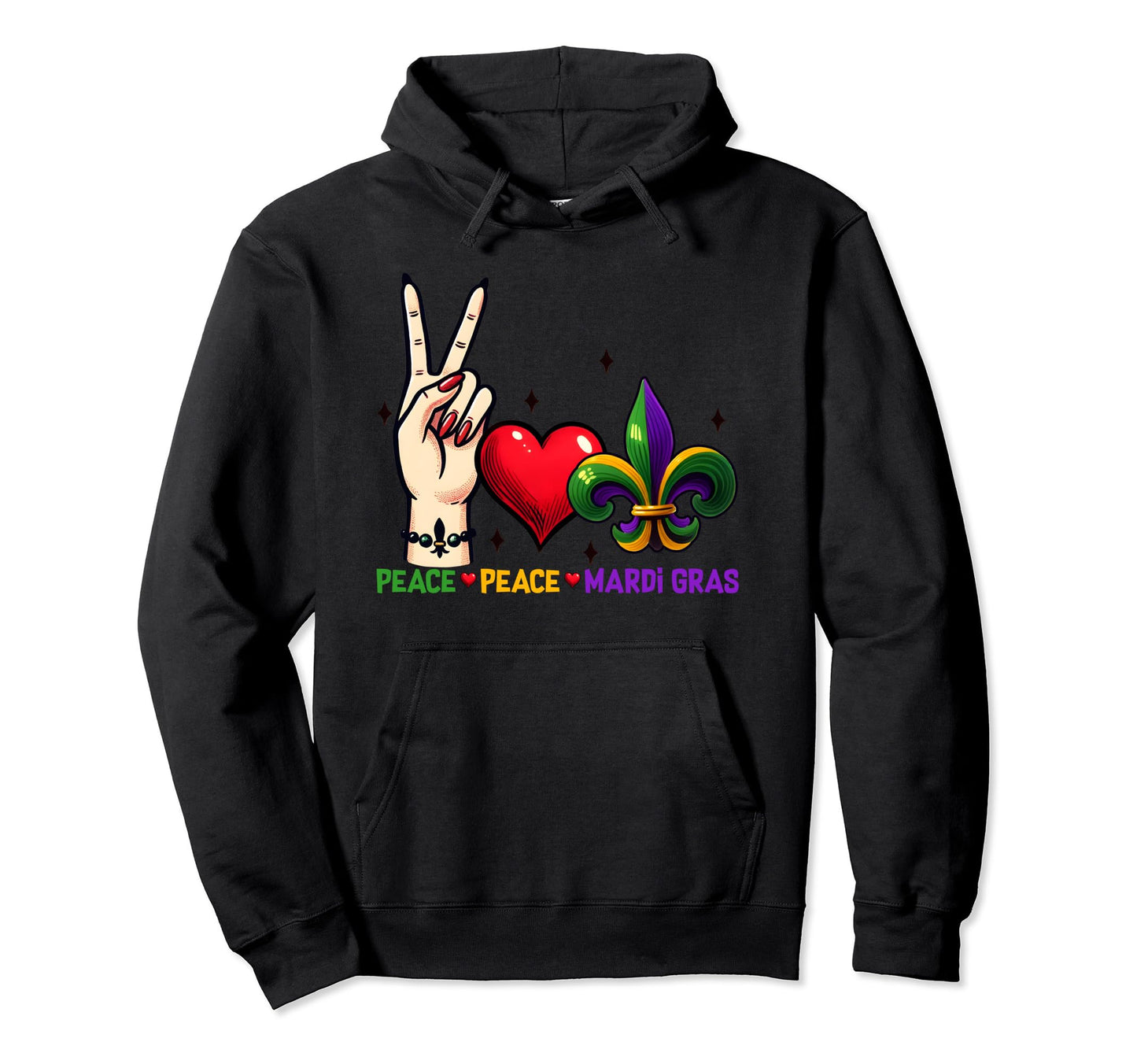 Funny Carnival Hippies Peace Love Mardi Gras Hoodie - Unique Graphic Unisex - T-Shirt, Sweatshirt, Hoodie