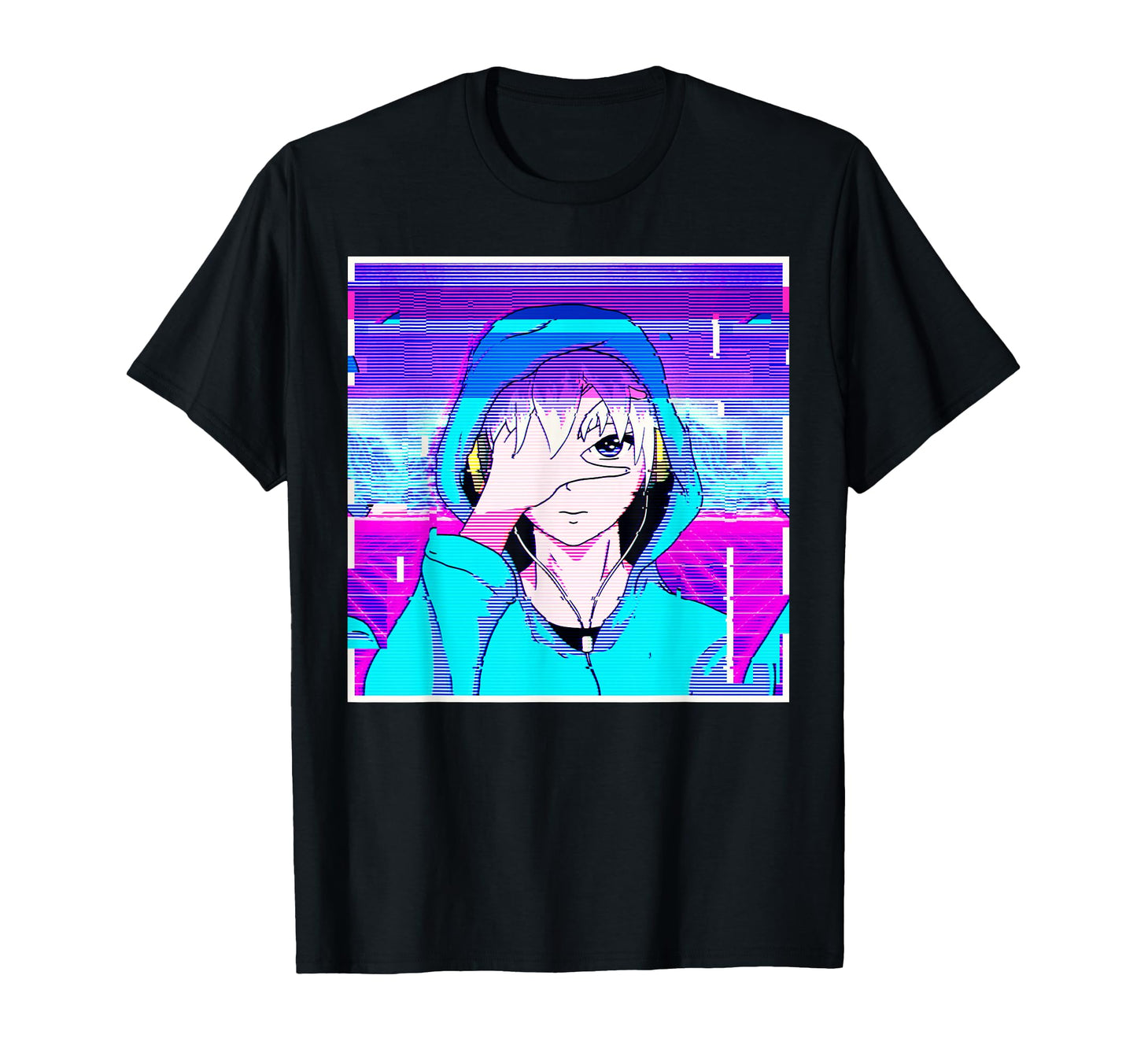 Anime Vaporwave Aesthetic Glitch T-Shirt - Aesthetic Graphic for Adults - T-Shirt, Sweatshirt, Hoodie