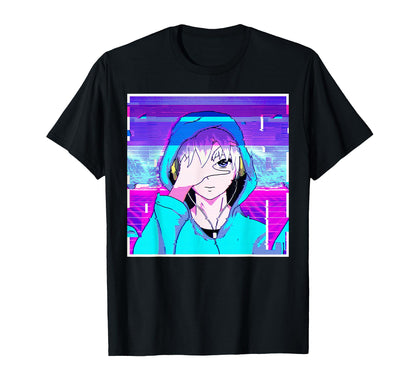 Anime Vaporwave Aesthetic Glitch T-Shirt - Aesthetic Graphic for Adults - T-Shirt, Sweatshirt, Hoodie