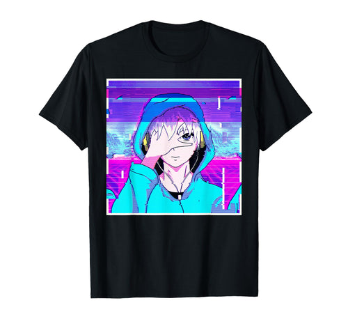 Anime Vaporwave Aesthetic Glitch T-Shirt - Aesthetic Graphic for Adults - T-Shirt, Sweatshirt, Hoodie