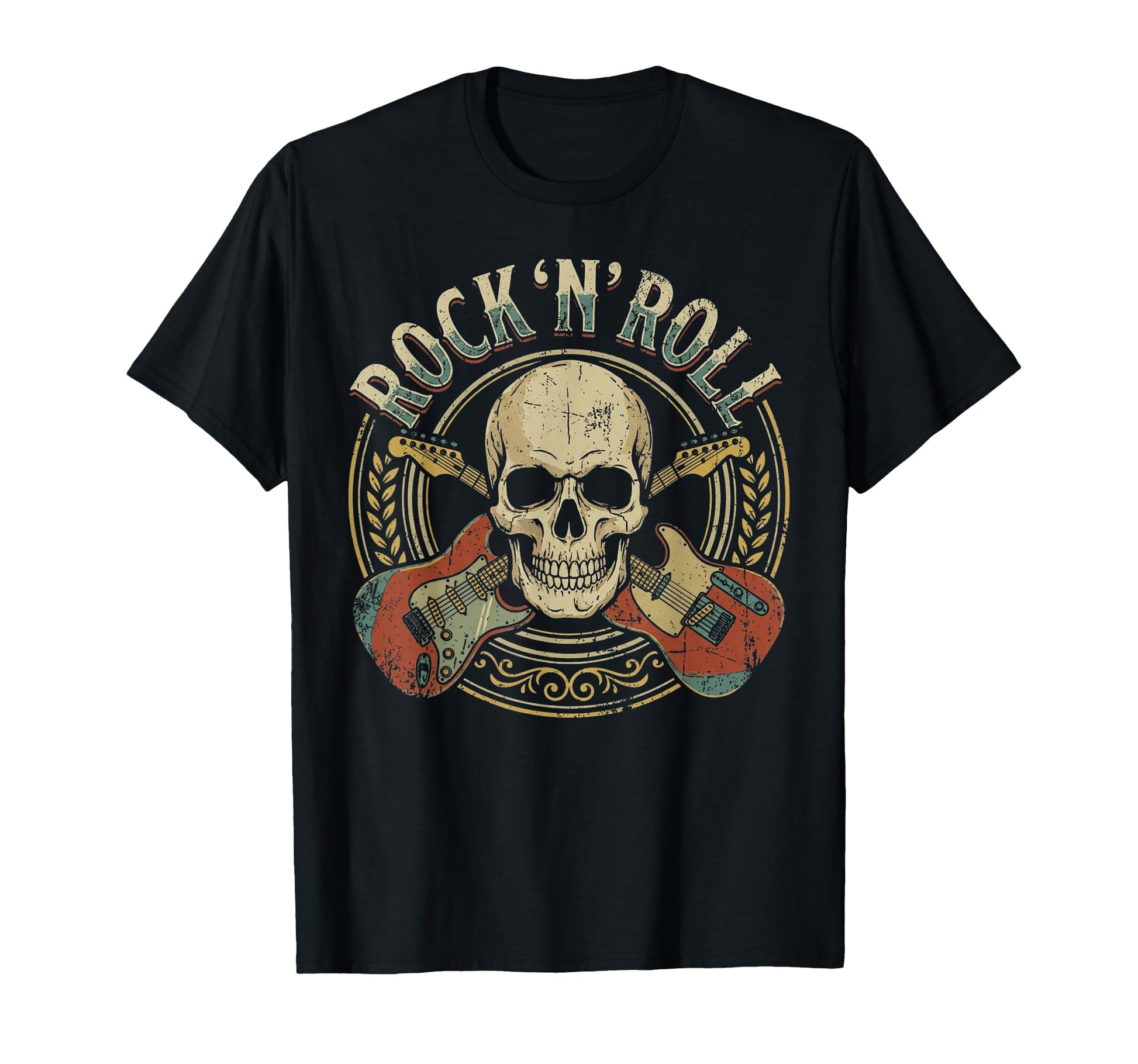 Rock And Roll Skull Electric Guitar T-Shirt - Novelty Apparel Men Women - T-Shirt, Sweatshirt, Hoodie