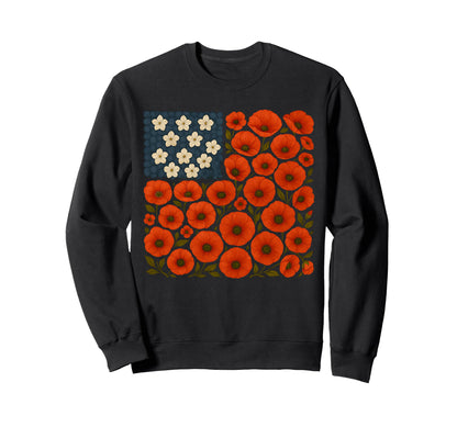 Flower Usa Flag Boho 4Th July American Sweatshirt - Unique Graphic Unisex - T-Shirt, Sweatshirt, Hoodie