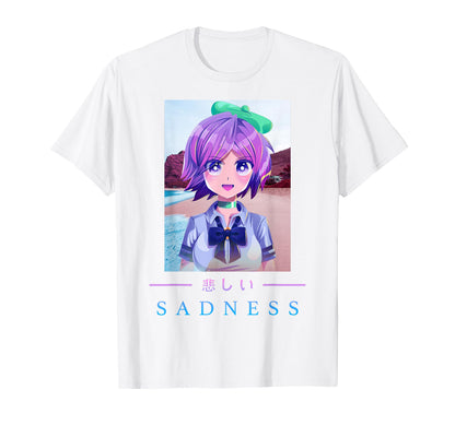 Anime Sadness Japanese Aesthetic Vaporwave T-Shirt - Graphic Print Unisex - T-Shirt, Sweatshirt, Hoodie