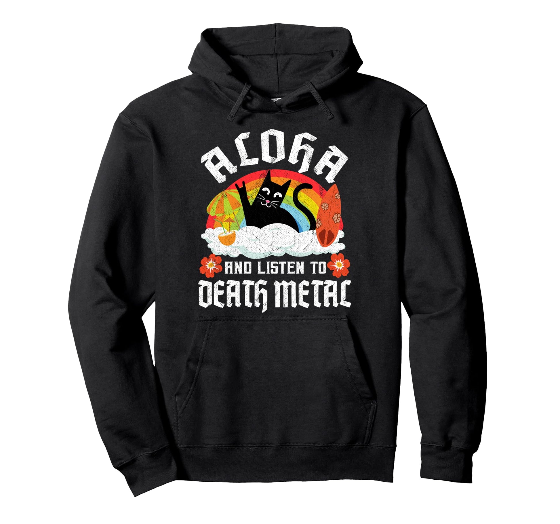 Hawaiian Cat Rainbow Aloha And Listen To Hoodie - Unique Graphic Unisex - T-Shirt, Sweatshirt, Hoodie