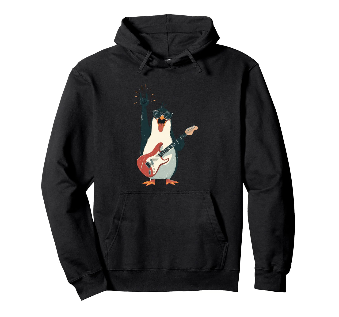 Rock Penguin Guitarist Funny Animal Music Hoodie - Graphic Print Men Women - T-Shirt, Sweatshirt, Hoodie