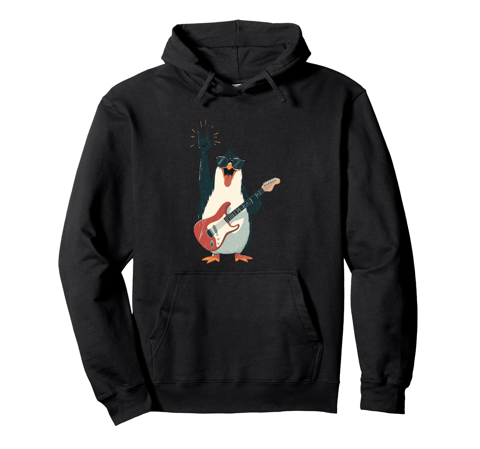 Rock Penguin Guitarist Funny Animal Music Hoodie - Graphic Print Men Women - T-Shirt, Sweatshirt, Hoodie
