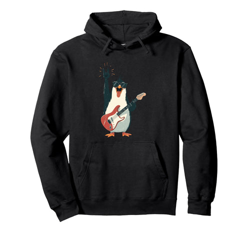 Rock Penguin Guitarist Funny Animal Music Hoodie - Graphic Print Men Women - T-Shirt, Sweatshirt, Hoodie