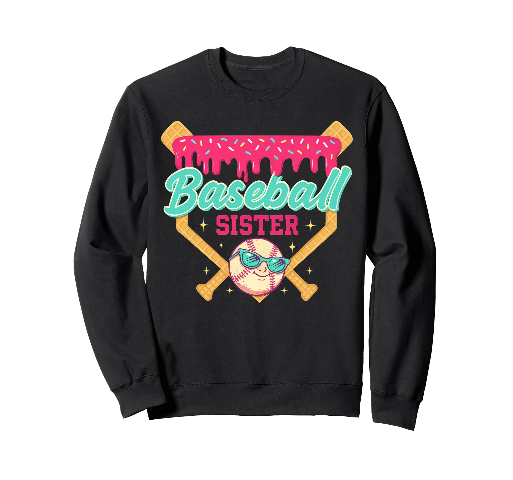 Baseball Sister Ice Cream Drip Sweatshirt - Aesthetic Graphic for Adults - T-Shirt, Sweatshirt, Hoodie