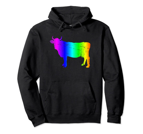 Rainbow Bull Silhouette Art Hoodie - Unique Graphic for Adults - T-Shirt, Sweatshirt, Hoodie