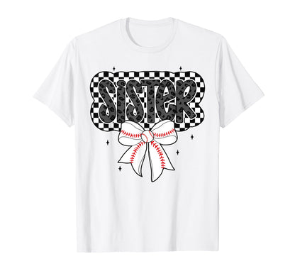 Baseball Sister Coquette Bow Mothers T-Shirt - Novelty Apparel for Adults - T-Shirt, Sweatshirt, Hoodie