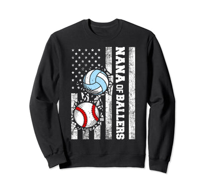 Nana Ballers Funny Usa Flag Baseball Sweatshirt - Trendy Graphic Unisex - T-Shirt, Sweatshirt, Hoodie
