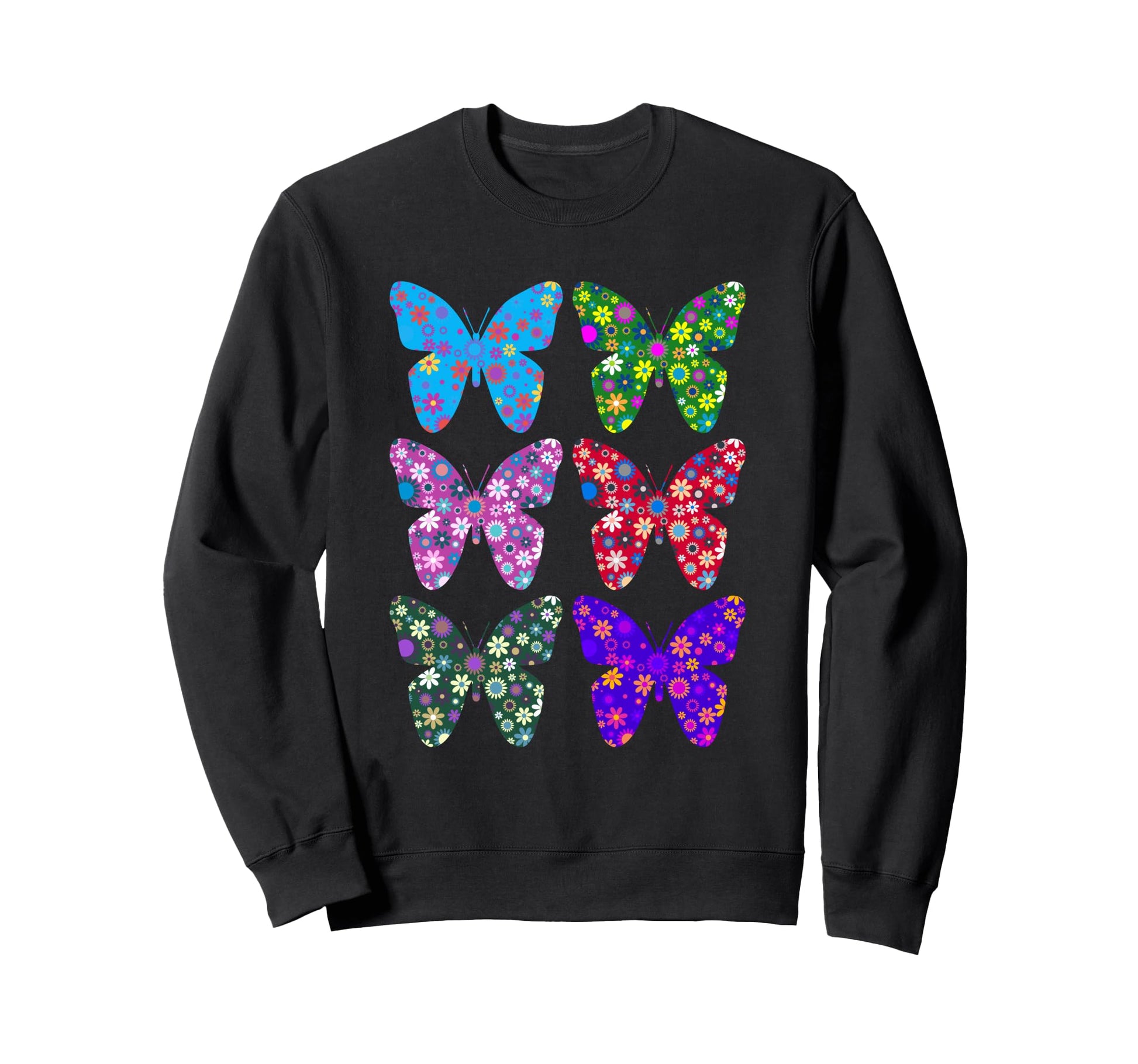 Floral Butterfly Flowers Boho Groovy Sweatshirt - Unique Graphic Unisex - T-Shirt, Sweatshirt, Hoodie