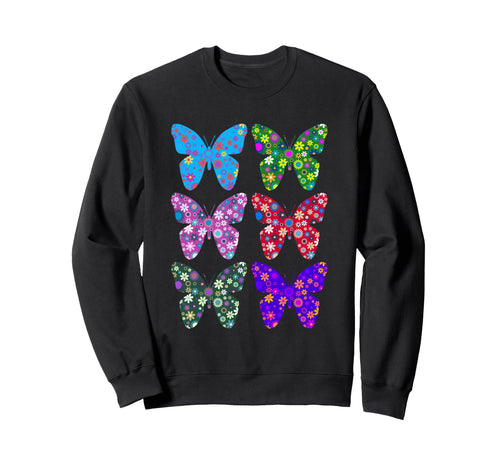 Floral Butterfly Flowers Boho Groovy Sweatshirt - Unique Graphic Unisex - T-Shirt, Sweatshirt, Hoodie