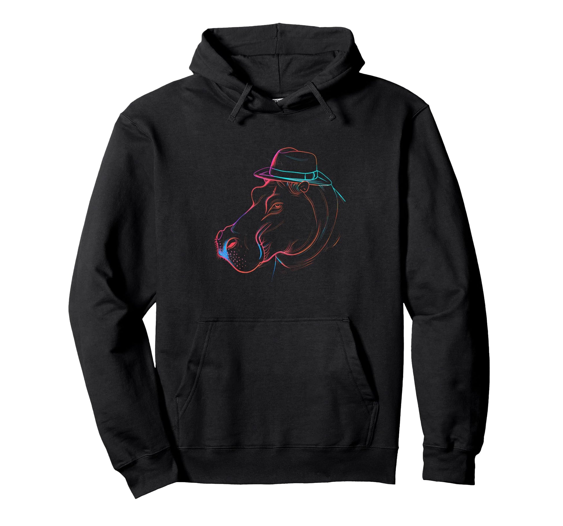Vaporwave Hippo Fedora Hat Hoodie - Casual Everyday Wear for Adults - T-Shirt, Sweatshirt, Hoodie