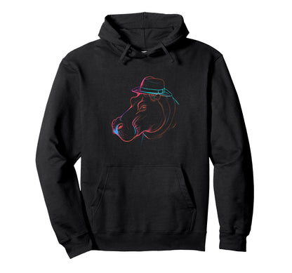 Vaporwave Hippo Fedora Hat Hoodie - Casual Everyday Wear for Adults - T-Shirt, Sweatshirt, Hoodie