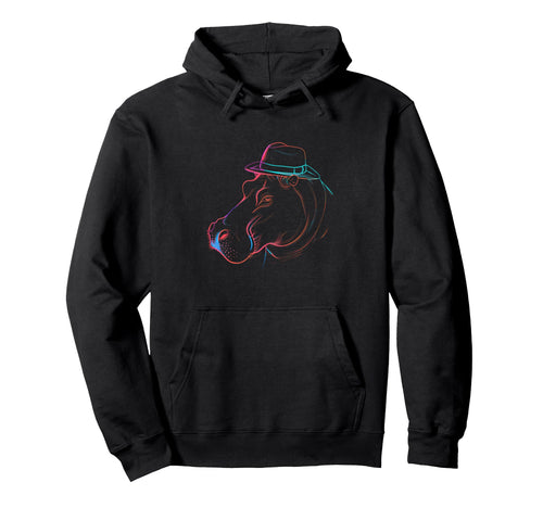 Vaporwave Hippo Fedora Hat Hoodie - Casual Everyday Wear for Adults - T-Shirt, Sweatshirt, Hoodie
