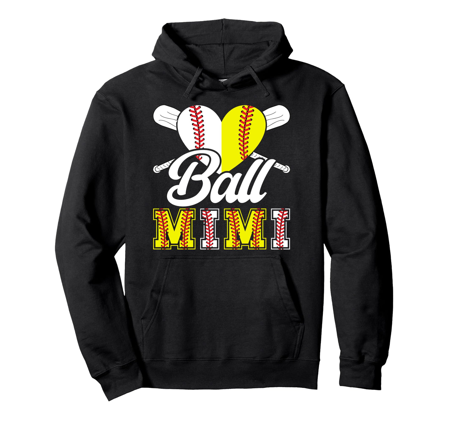 Ball Mimi Heart Softball Baseball Hoodie - Aesthetic Graphic for Adults - T-Shirt, Sweatshirt, Hoodie