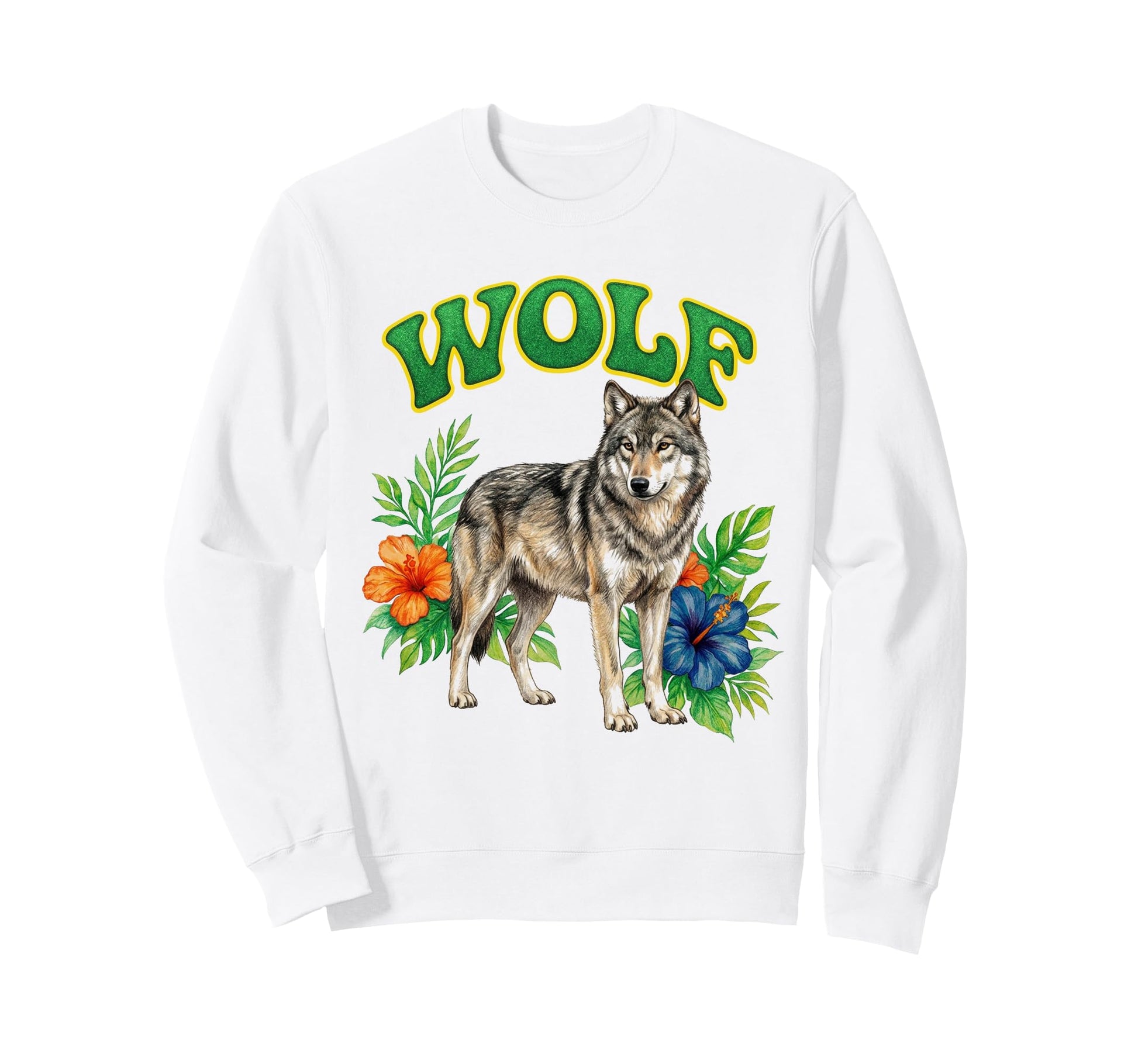 Wolf Groovy Wolves Floral Wolf Sweatshirt - Fun Novelty Design Men Women - T-Shirt, Sweatshirt, Hoodie