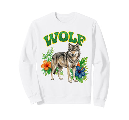 Wolf Groovy Wolves Floral Wolf Sweatshirt - Fun Novelty Design Men Women - T-Shirt, Sweatshirt, Hoodie