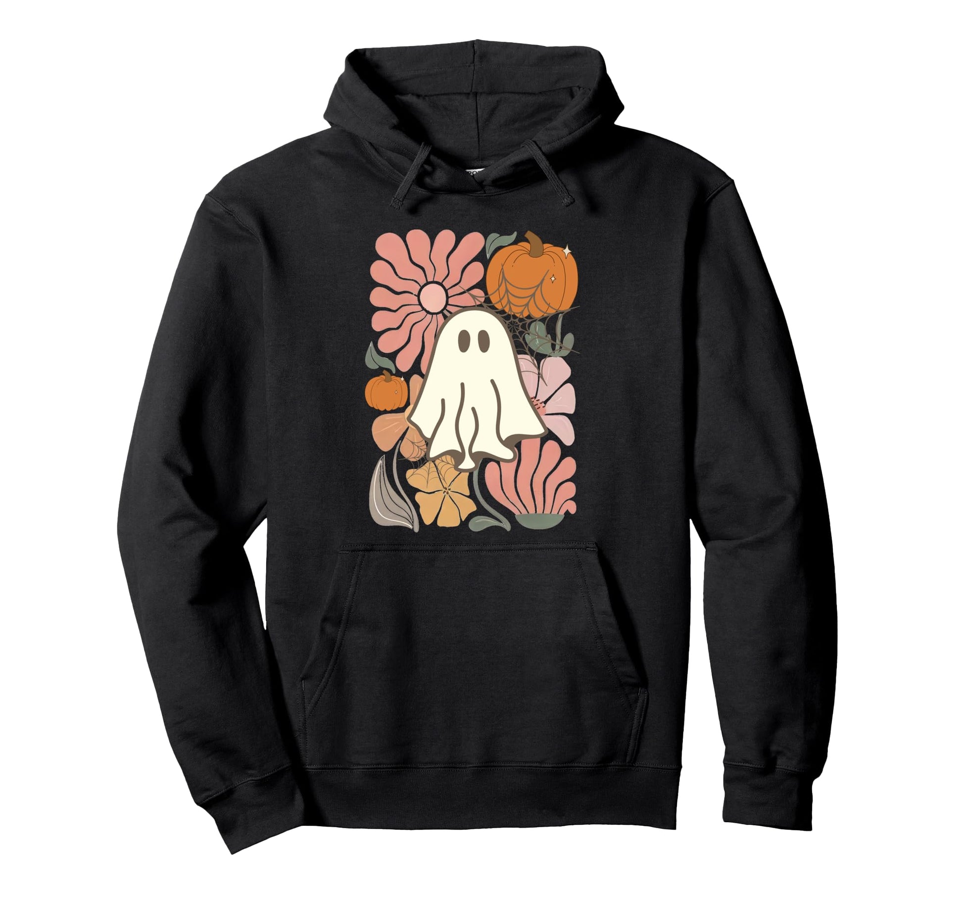 Boho Ghost Floral Autumn Halloween Hoodie - Minimalist Print for Adults - T-Shirt, Sweatshirt, Hoodie