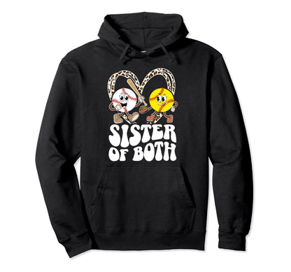 Sister Both Groovy Softball Baseball Hoodie - Aesthetic Graphic for Adults - T-Shirt, Sweatshirt, Hoodie