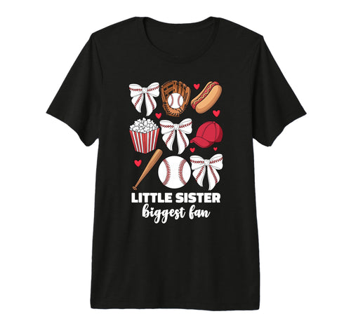 Little Sister Biggest Fan Baseball Coquette T-Shirt - Graphic Print Unisex - T-Shirt, Sweatshirt, Hoodie
