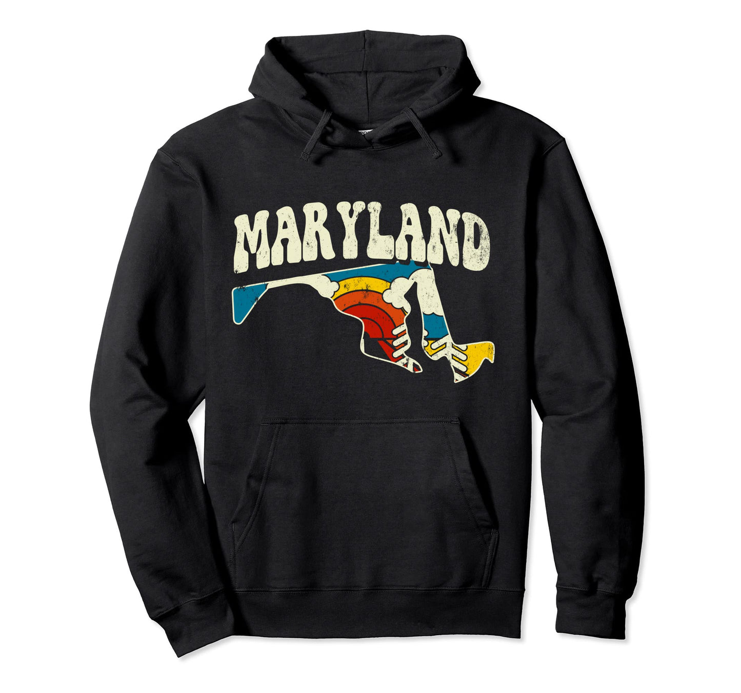Maryland State Rainbow Hippie 70S Map Hoodie - Novelty Apparel Men Women - T-Shirt, Sweatshirt, Hoodie