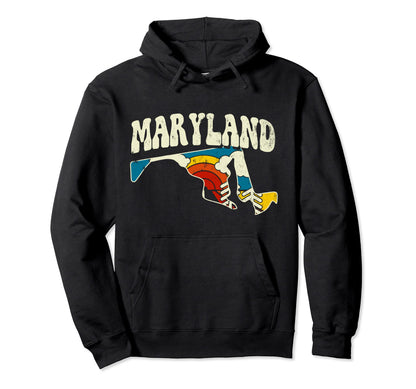 Maryland State Rainbow Hippie 70S Map Hoodie - Novelty Apparel Men Women - T-Shirt, Sweatshirt, Hoodie