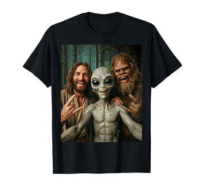 Funny Bigfoot Alien Jesus Rock Hand T-Shirt - Fun Novelty Design Men Women - T-Shirt, Sweatshirt, Hoodie