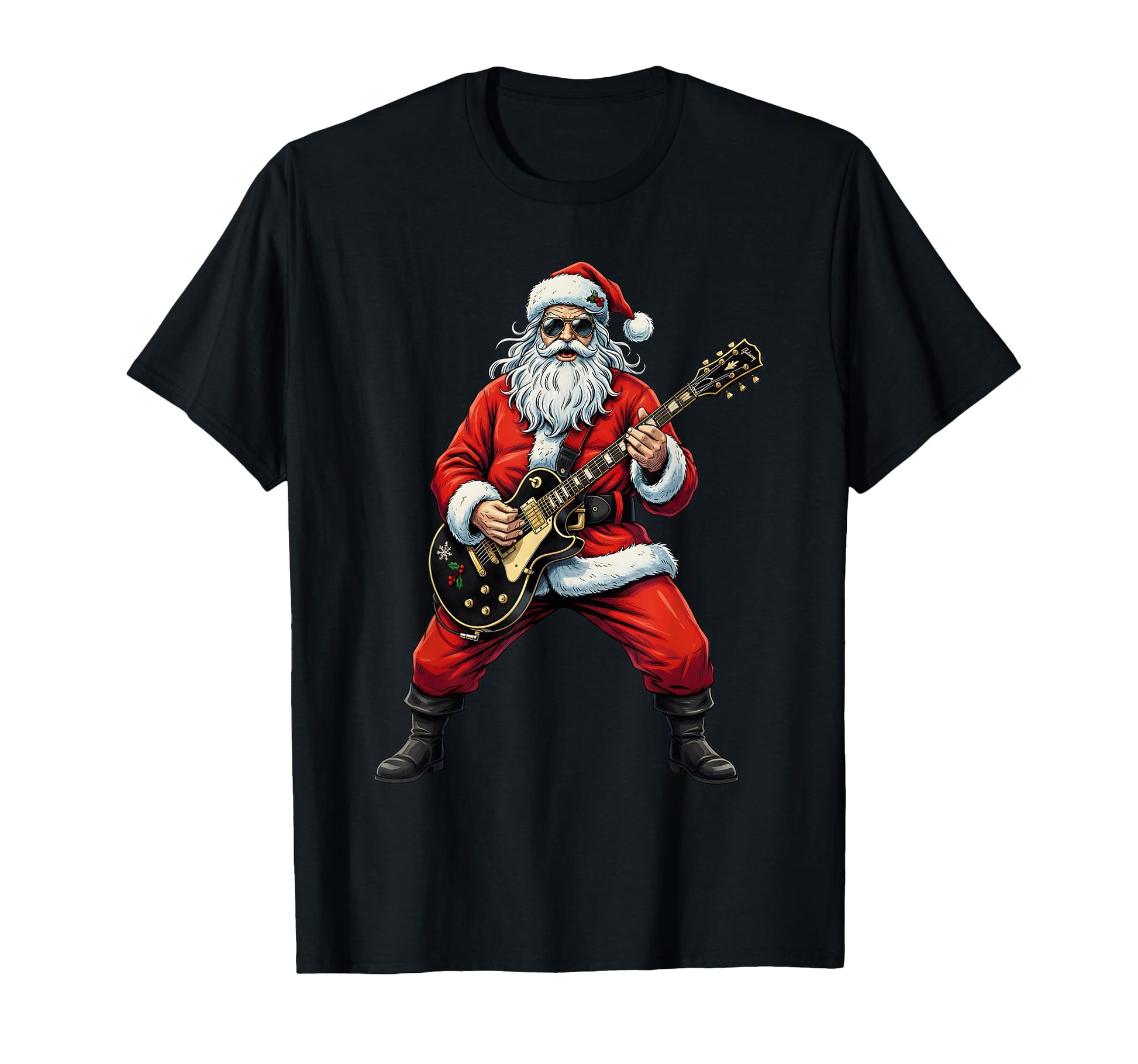 Santa Playing Guitar Rock Music T-Shirt - Minimalist Print for Adults - T-Shirt, Sweatshirt, Hoodie