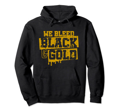 We Bleed Black Gold Game Day Group Hoodie - Trendy Graphic Men Women - T-Shirt, Sweatshirt, Hoodie