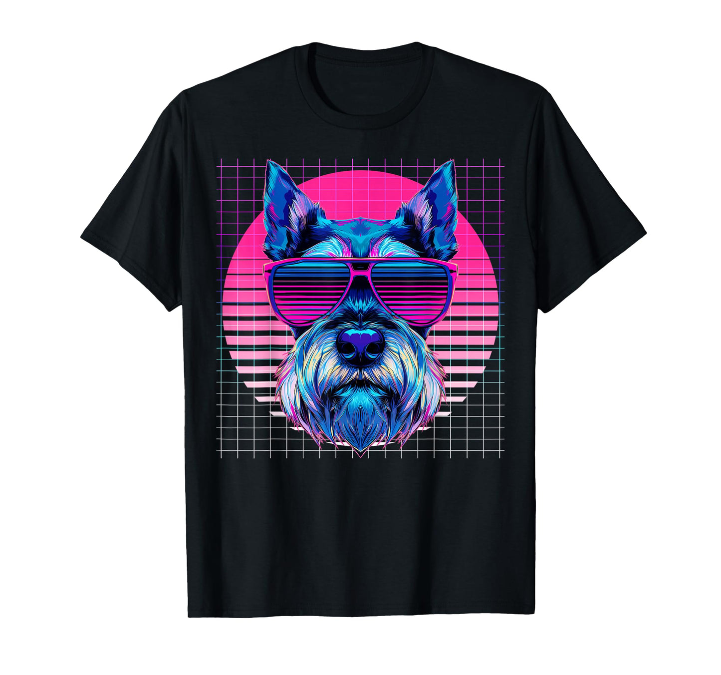 Schnauzer Sunglasses Dog Vaporwave T-Shirt - Unique Graphic for Adults - T-Shirt, Sweatshirt, Hoodie