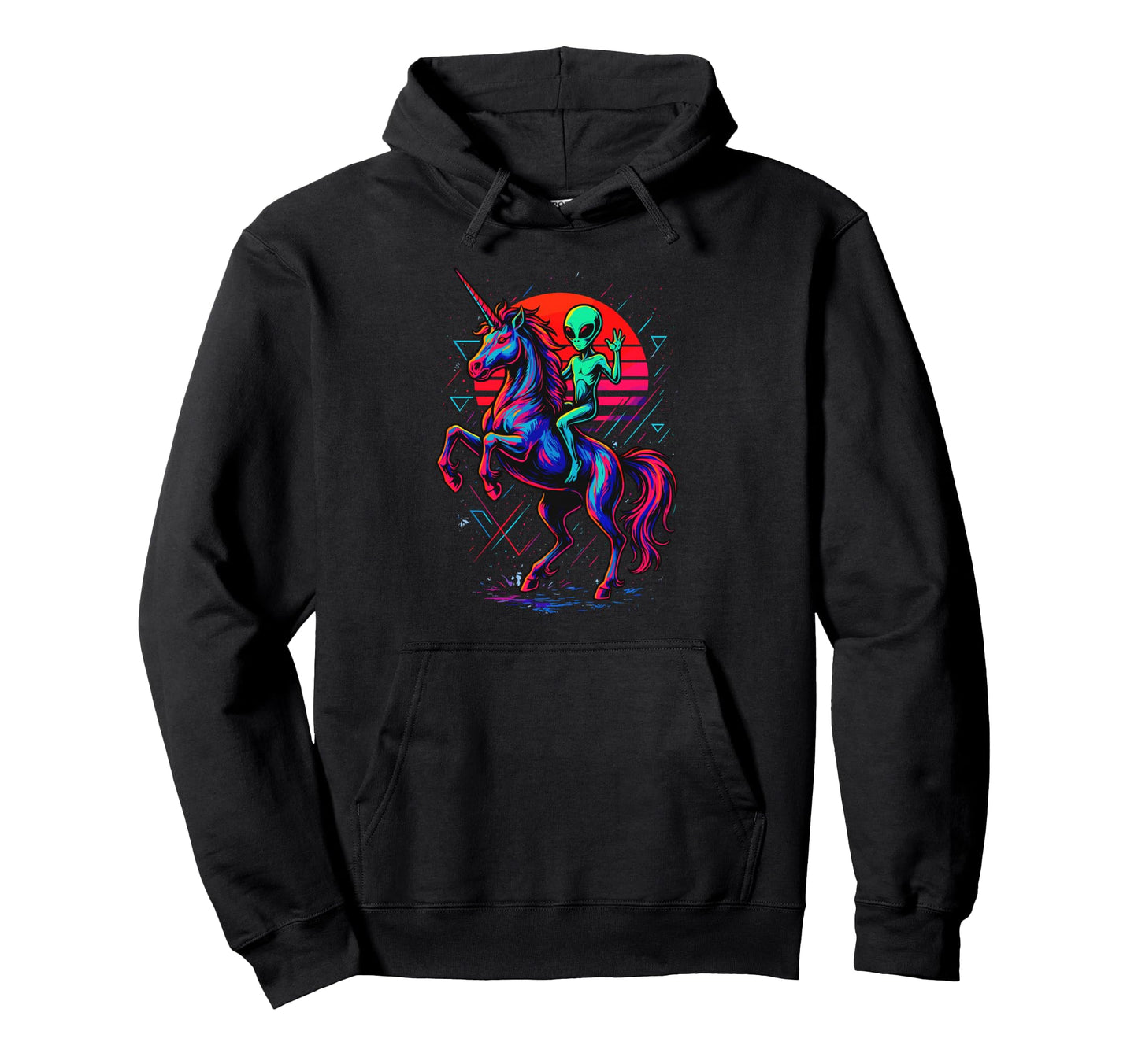 Alien Rides Rainbow Unicorn Area 51 Hoodie - Minimalist Print Men Women - T-Shirt, Sweatshirt, Hoodie