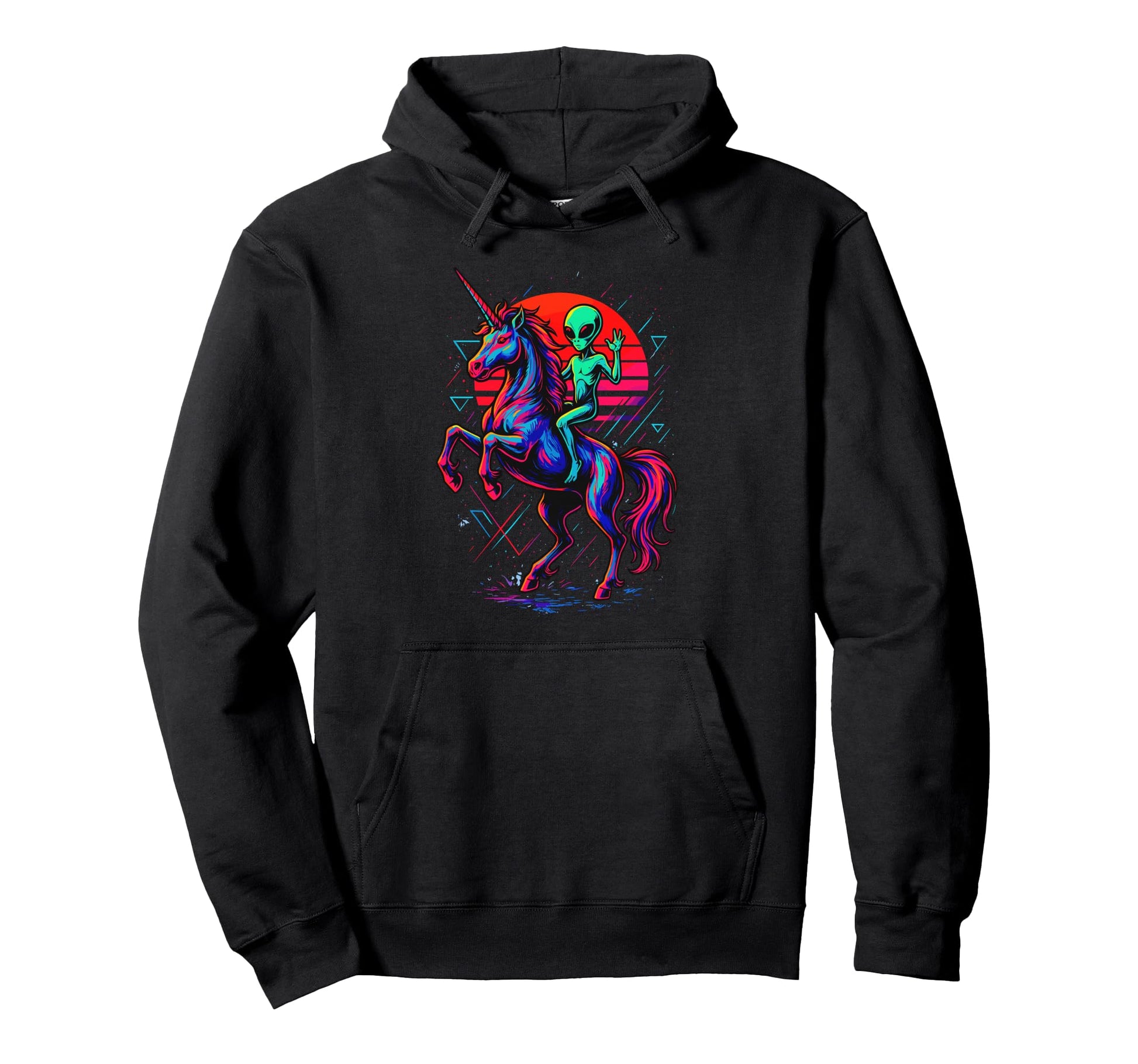 Alien Rides Rainbow Unicorn Area 51 Hoodie - Minimalist Print Men Women - T-Shirt, Sweatshirt, Hoodie