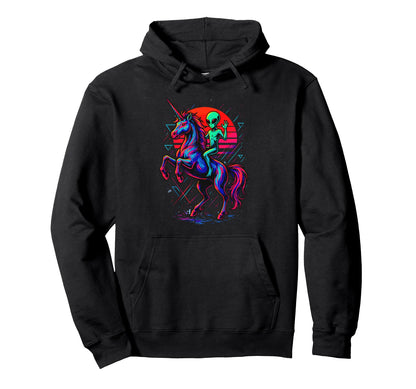 Alien Rides Rainbow Unicorn Area 51 Hoodie - Minimalist Print Men Women - T-Shirt, Sweatshirt, Hoodie
