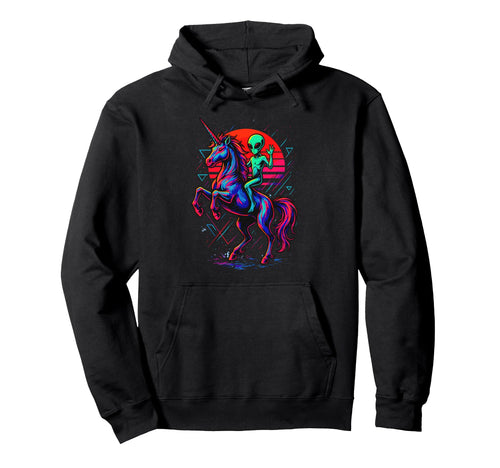 Alien Rides Rainbow Unicorn Area 51 Hoodie - Minimalist Print Men Women - T-Shirt, Sweatshirt, Hoodie