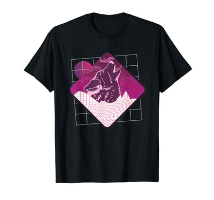 Vaporwave Wolf Geometric Japanese T-Shirt - Minimalist Print Men Women - T-Shirt, Sweatshirt, Hoodie