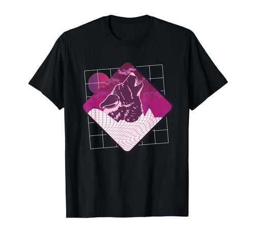Vaporwave Wolf Geometric Japanese T-Shirt - Minimalist Print Men Women - T-Shirt, Sweatshirt, Hoodie