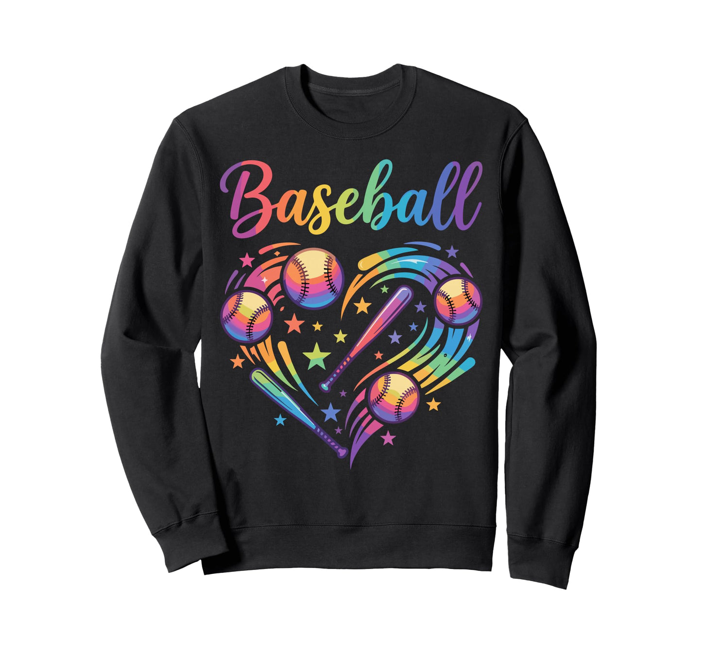 Rainbow Baseball Heart Sports Sweatshirt - Aesthetic Graphic for Adults - T-Shirt, Sweatshirt, Hoodie
